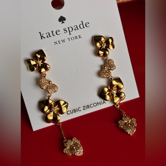 Kate Spade Gold Floral Heart Drop Earrings - Picture 2 of 8